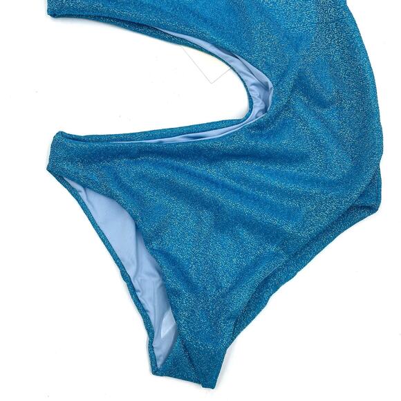 Baobab Tamboril One Piece Swimsuit Juno Blue Glitter One Shoulder Cutout Sz S - Picture 7 of 12